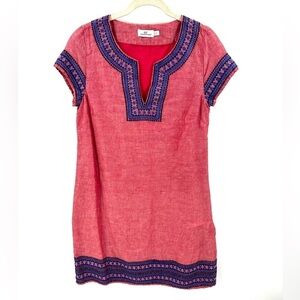 Vineyard Vines Embellished Tunic Dress Size 6 Embroidered Linen Cotton Shift